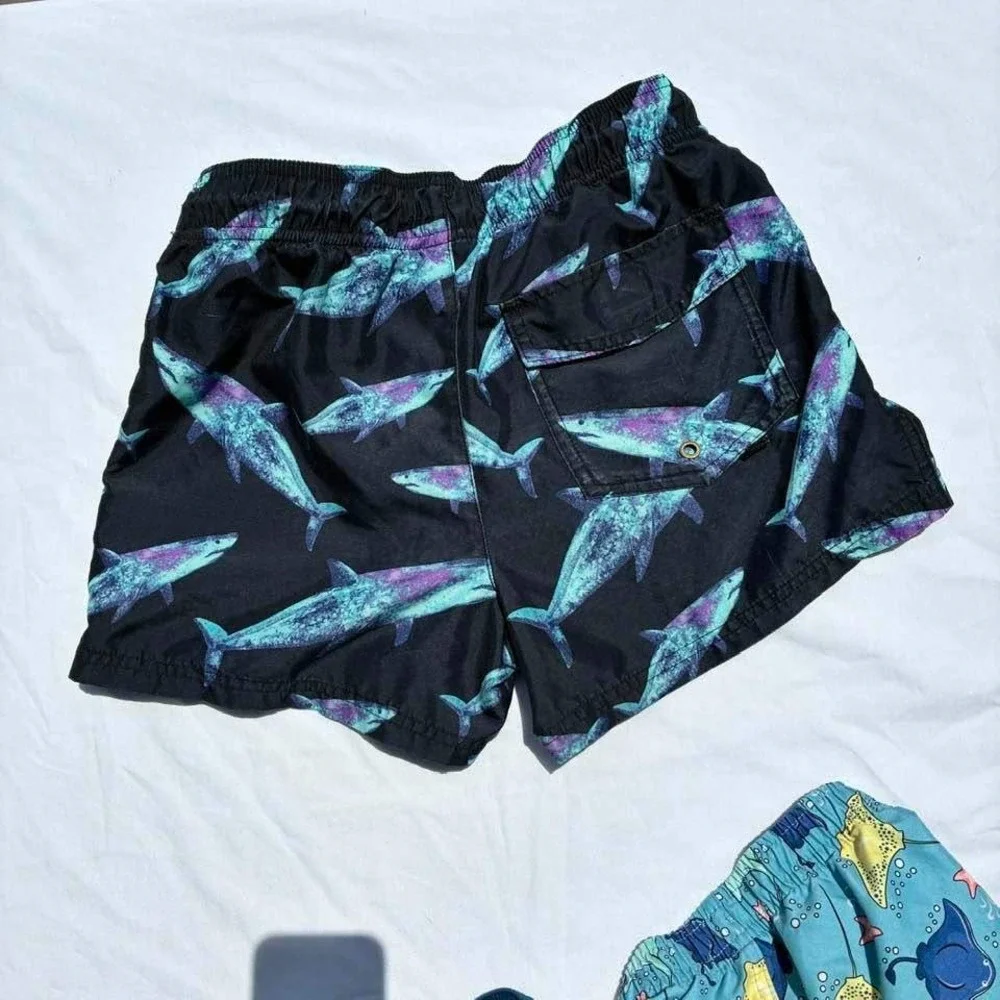 Art Class Boys Shark Print Swim Trunks Black Teal XL 14 Swim Shorts